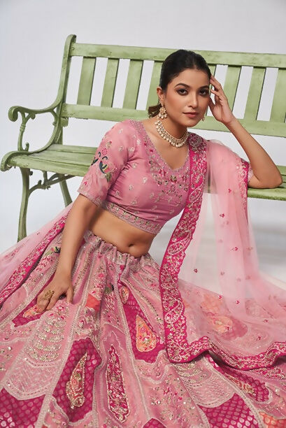 Kesar Fab Pink Silk Embroidered Lehenga
