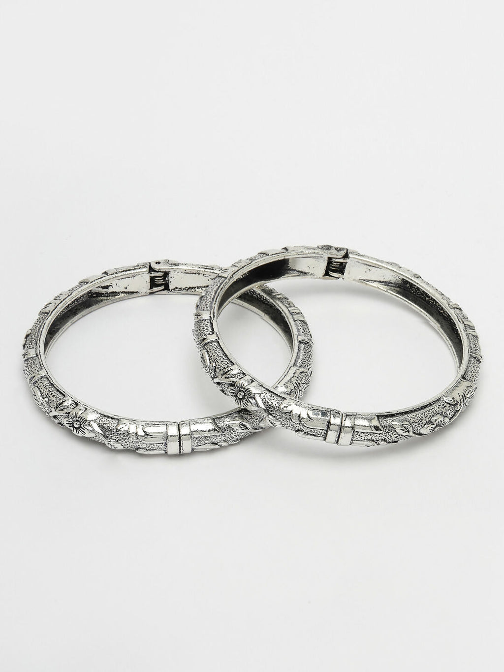 NVR Women's Silver-Toned German Silver Floral Oxidised Kada Bangle - Distacart