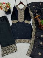 Teeya Creation Black Color Fendy Silk Embroidery Work Wedding Wear Salwar Suit - Distacart