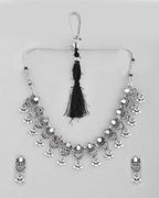 VOJ Silver Plated Oxidized Kalash Shaped Choker with Earring Set