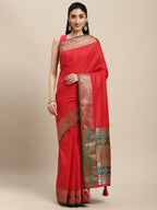Shree Shyam Fashion Silk Blend Red Saree - Distacart