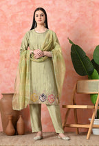 Joban Fashion Light Green Premium Pure Viscose Print Dola With Handwork Kurta Set