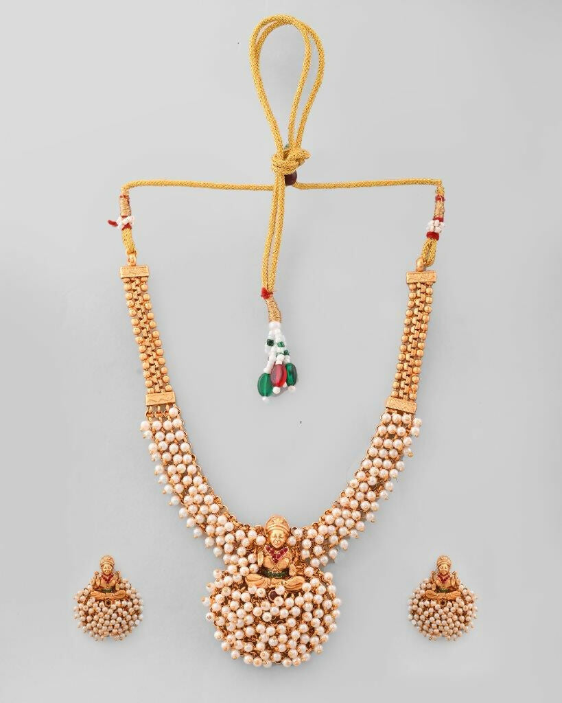VOJ South Indian Traditional Copper Necklace With Earrings Set