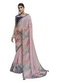 Light Pink Crepe Silk Georgette Applic With Sequence Work Saree With Blouse Piece - Norita Avyaan