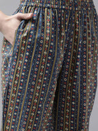 Yufta Women Blue and Red Ethnic Motifs Pure Cotton Kurta with Trouser and Dupatta