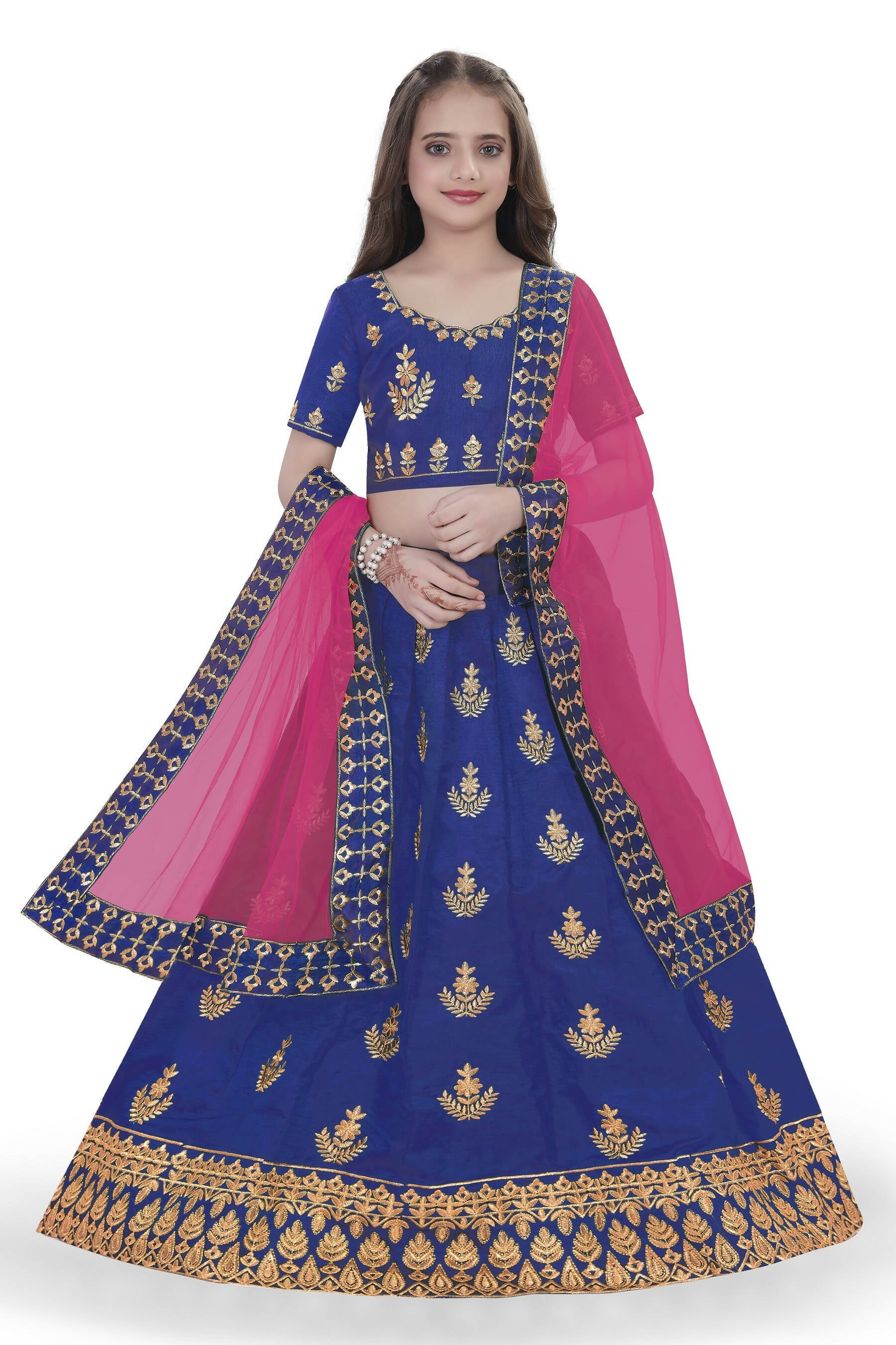 Dwiden Royal Blue Kamal Tafetta Sattin Semi-Stitched Girl's Lehenga Choli