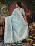 Shree Shyam Fashion Organza Sky Blue Saree - Distacart