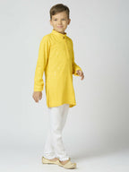 Joban Fashion Kids Island Full Sleeves Cotton Kurta and Pyjama Set with Sequin work - Yellow - Distacart