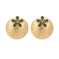 Nuyug 22K Gold-Plated Faux Emerald Stones Studded Circular Floral Shaped Motif Studs - Distacart