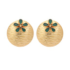 Nuyug 22K Gold-Plated Faux Emerald Stones Studded Circular Floral Shaped Motif Studs - Distacart