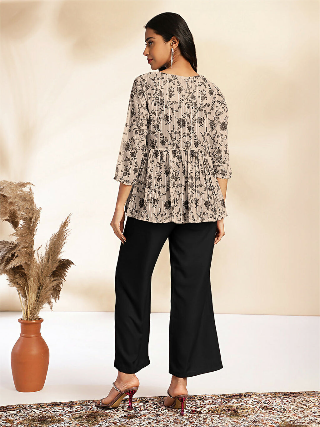 Janasya Black Crepe Solid Top,Bottom & Jacket