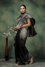 Grey Satin Solid Designer, Printed Party Wear Ready To Wear Saree - Nasreen