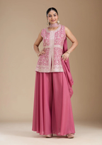 Teeya Creation Pink Color Star Georgette Party Wear Designer Peplum Sharara Set