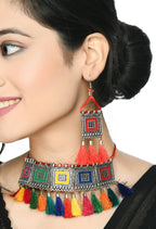 Mominos Fashion Johar Kamal Oxidised Silver-Plated Brass Finish Tassel Work Handicraft Choker For Women (Multi) - Distacart