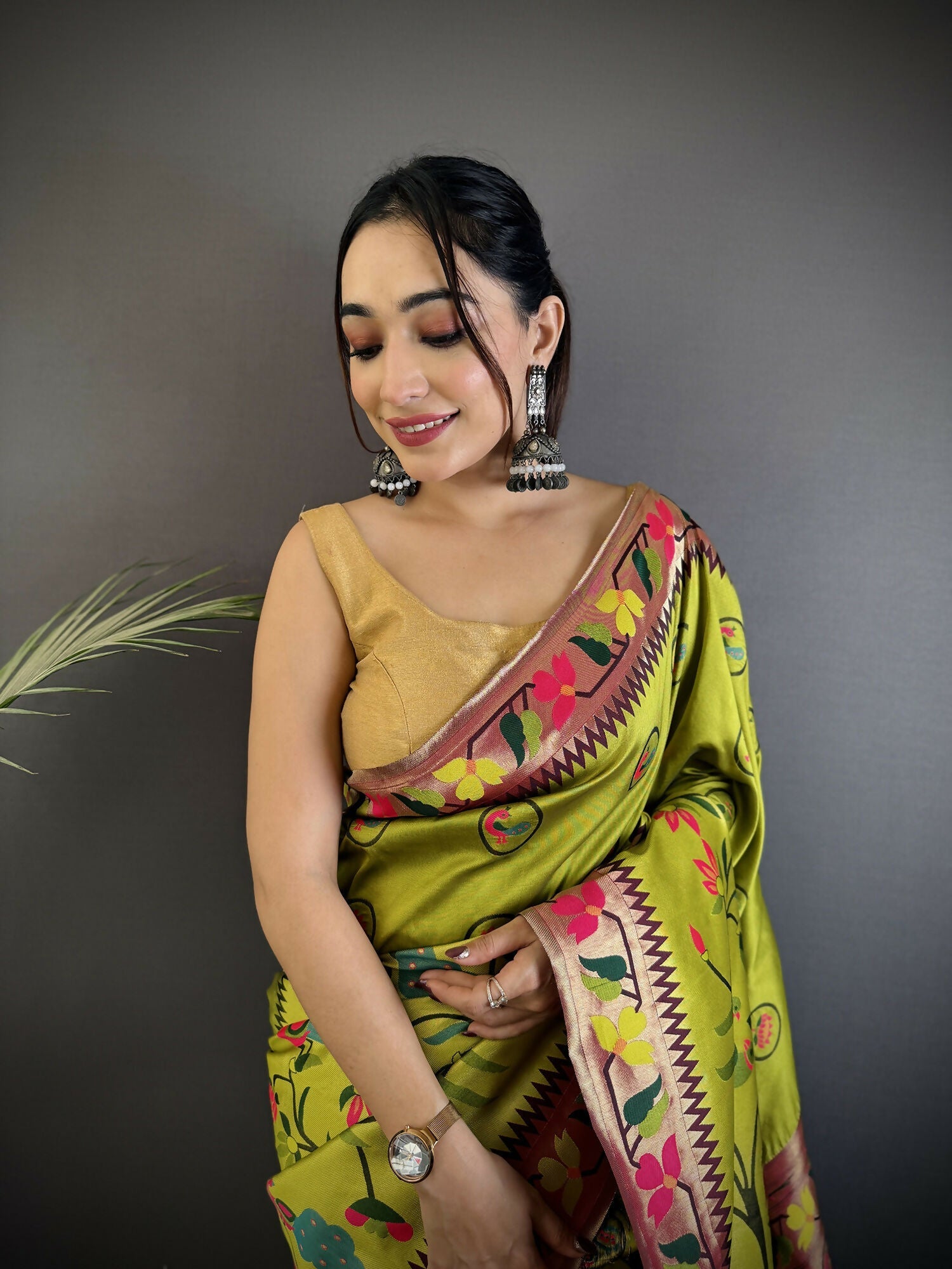 Joban Fashion Light Green Paithani Soft Silk Meenakari Saree - Distacart