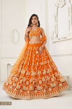 Eilara Women'S Orange Butterfly Net With Sequins And Embroidery Work Lehenga Choli For Wedding