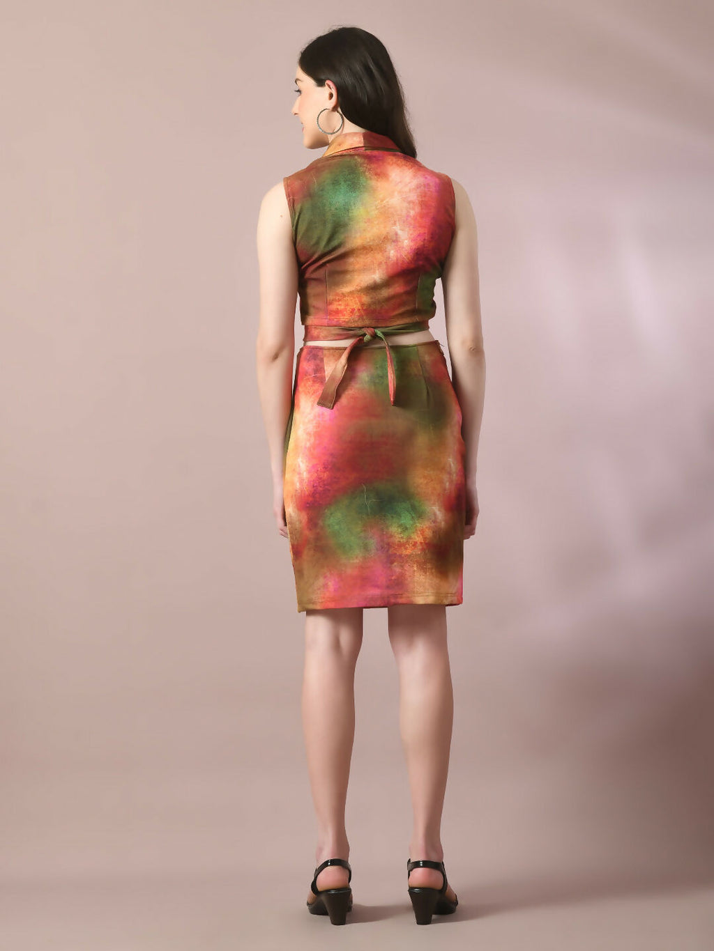 Myshka Women's Multi Printed Shawl Neck Party Top With Skirt Co-ord set