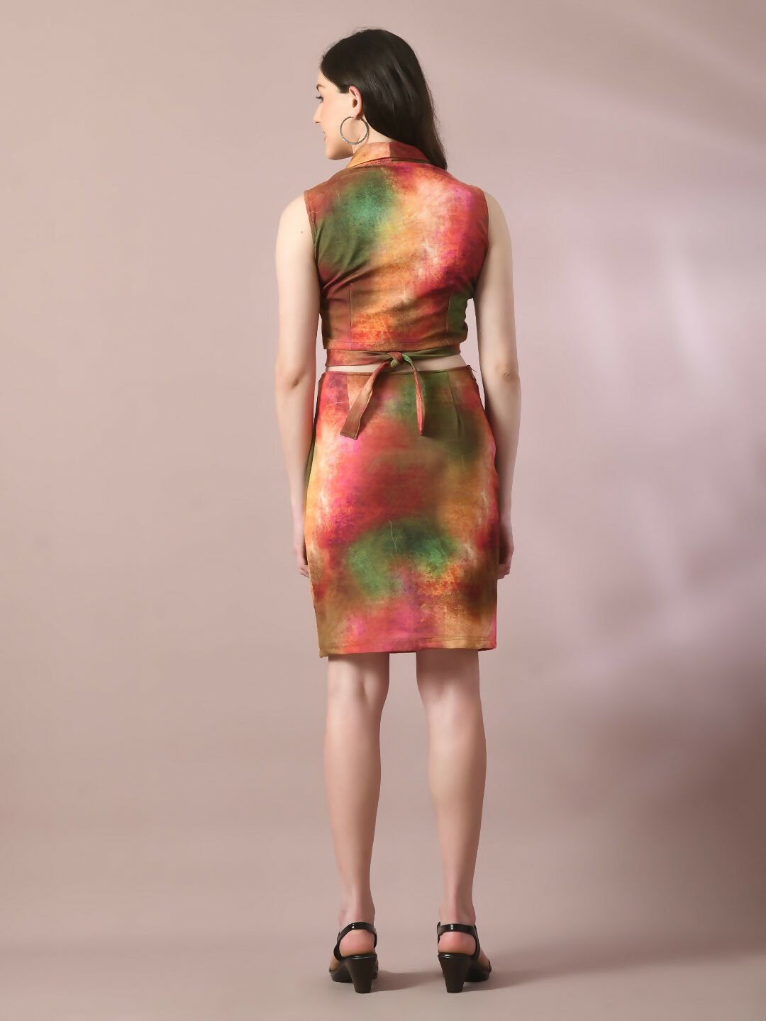 Myshka Women's Multi Printed Shawl Neck Party Top With Skirt Co-ord set