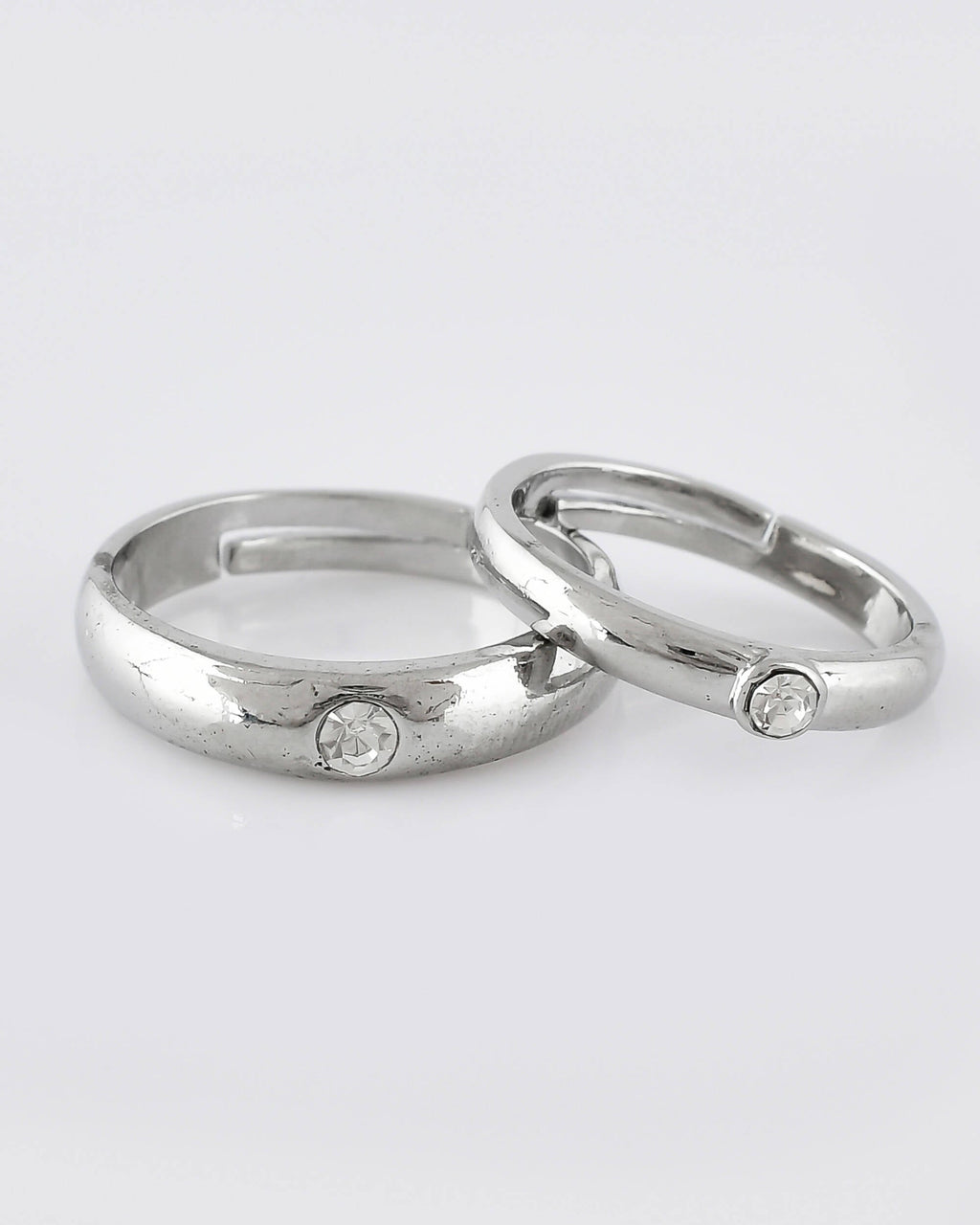 VOJ Stainless Steel Cubic Zirconia Silver Plated Adjustable Ring Set for Couple