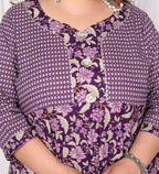 Miravan Women's Plus Size Purple cotton Floral Gota Lace Work Anarkali Kurta And Dupatta