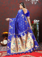 Lorenvalley Fashion Blue Soft Paithani Silk Woven Design Gold Zari Meenakari Weaving Saree