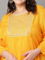 Sztori Plus Size Geometric Embroidered Mirror Work Straight Kurta