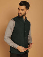 Even Apparels Pure Wool Nehru Jacket - Green