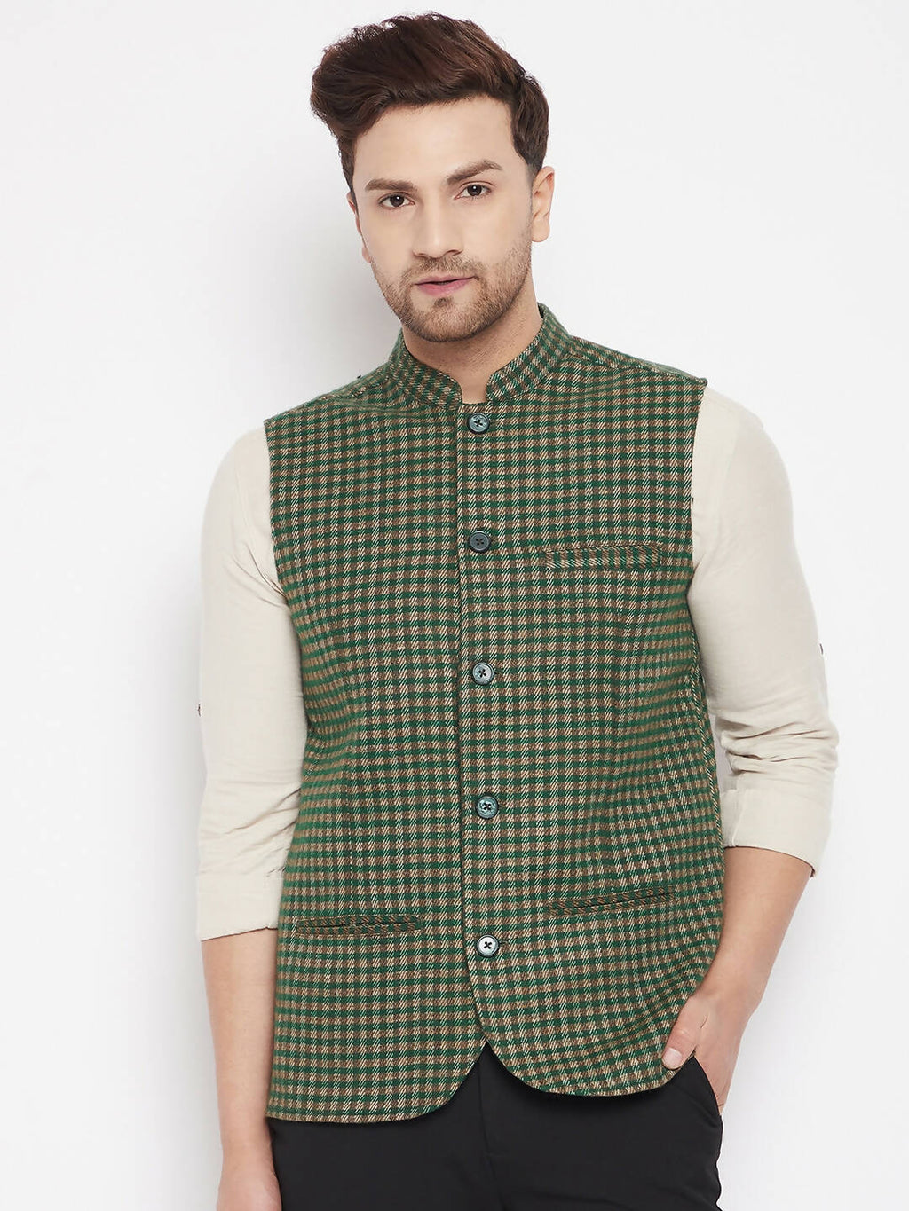 Even Apparels Green Wool Men Woven Nehru Jacket - Distacart