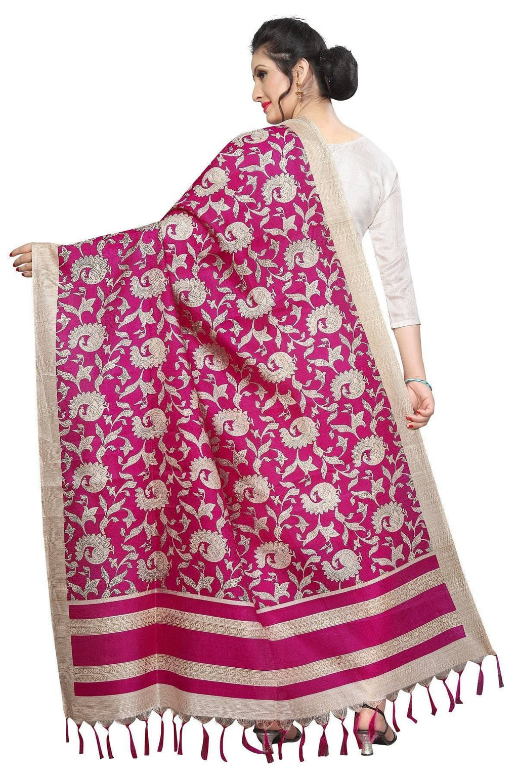 Vamika Pink Printed Khadi Bhagalpuri Dupatta