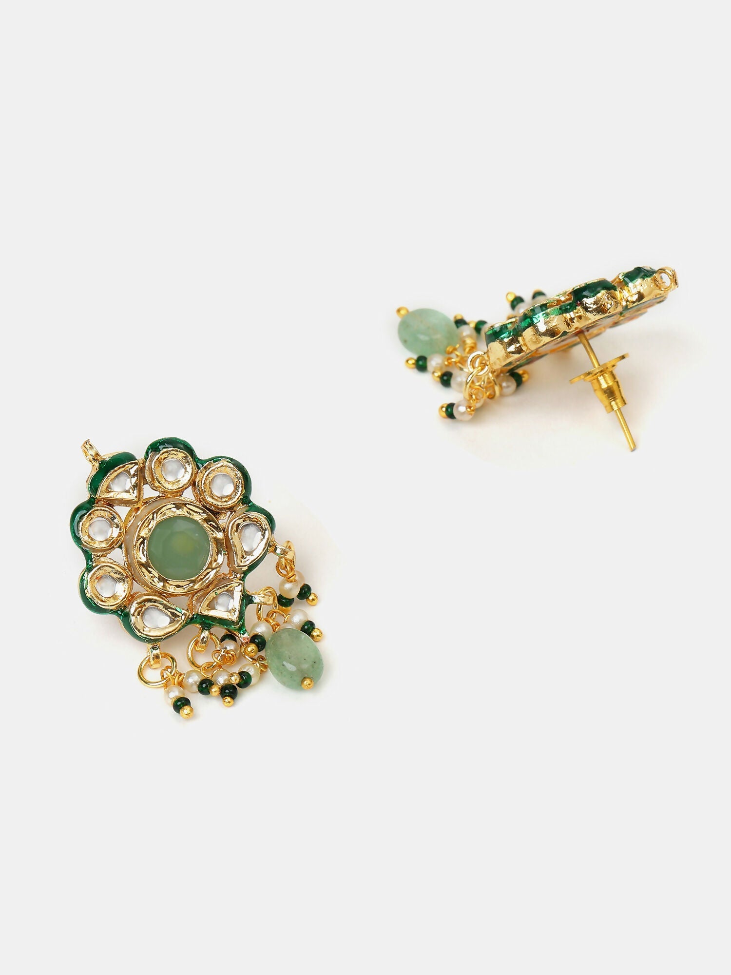 Ruby Raang Green-Gold Kundan Neck Piece With Matching Earrings And Maang Tikka - Distacart