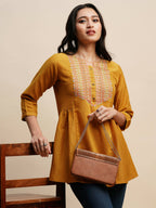 Mustard Chinon Embroidered Top - Tarini