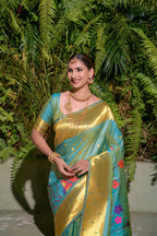 Jyoti Fashion Women's Firozi Paithani Silk Zari Woven Saree with Blouse