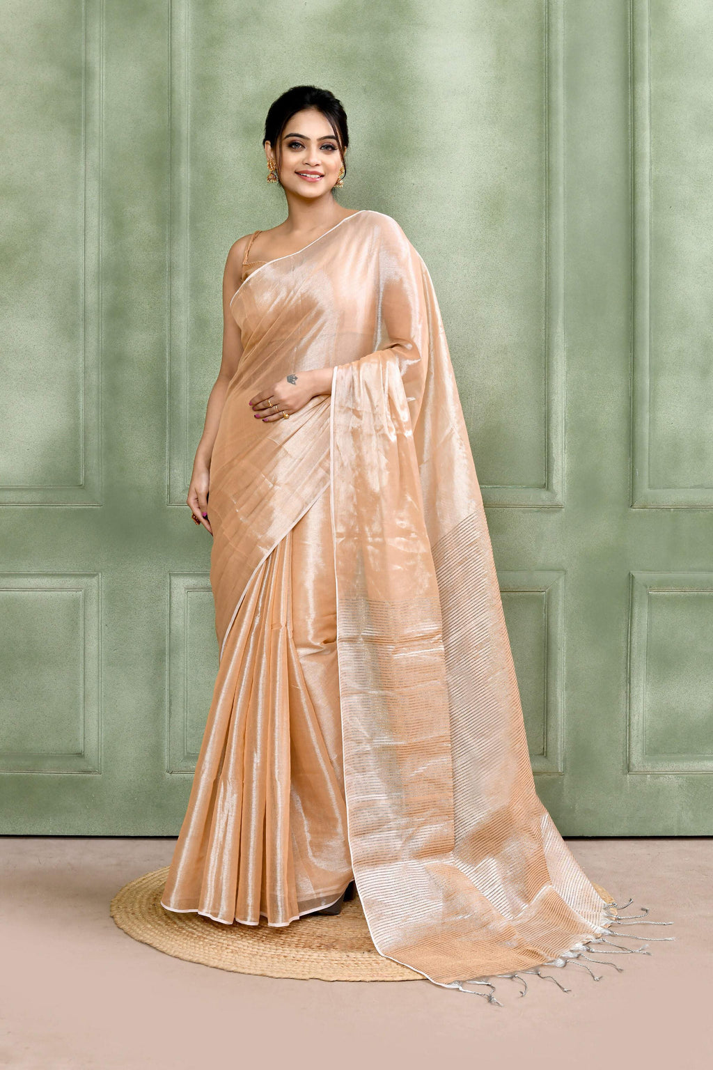 Piyari Fashion Women's Beige Dual Tone Organic Tissue Saree With Blouse Piece - Distacart