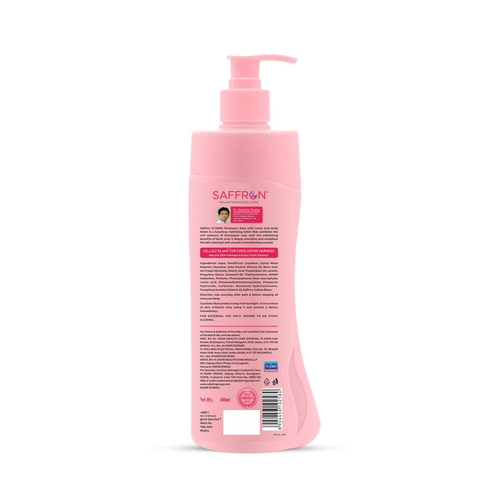 VI-JOHN Saffron Natural Fairness Body Lotion Himalayan Rose with Lactic Acid Deep Nourishment for Soft & Radiant Skin For All Skin Types