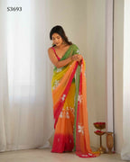 Yellow Georgette Pedding Color, Embroidery Work Party Wear Saree - Erisha