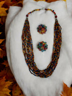 Inhanns Bloom Handmade Beaded Necklace With Earrings - 12 Layers - Multicolor Necklace Set