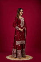 Joban Fashion Maroon Kurta Set Silk Sequins , Zari, Coding & Thread Embroidered work - Distacart