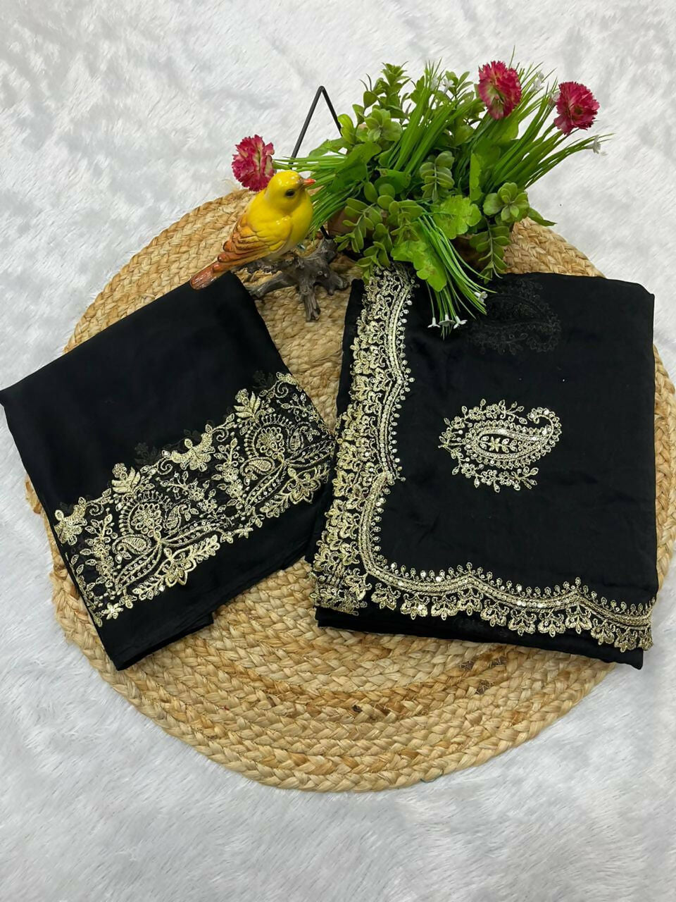 Joban Fashion Black Rangoli Crush Silk Party Wear Sarees - Distacart
