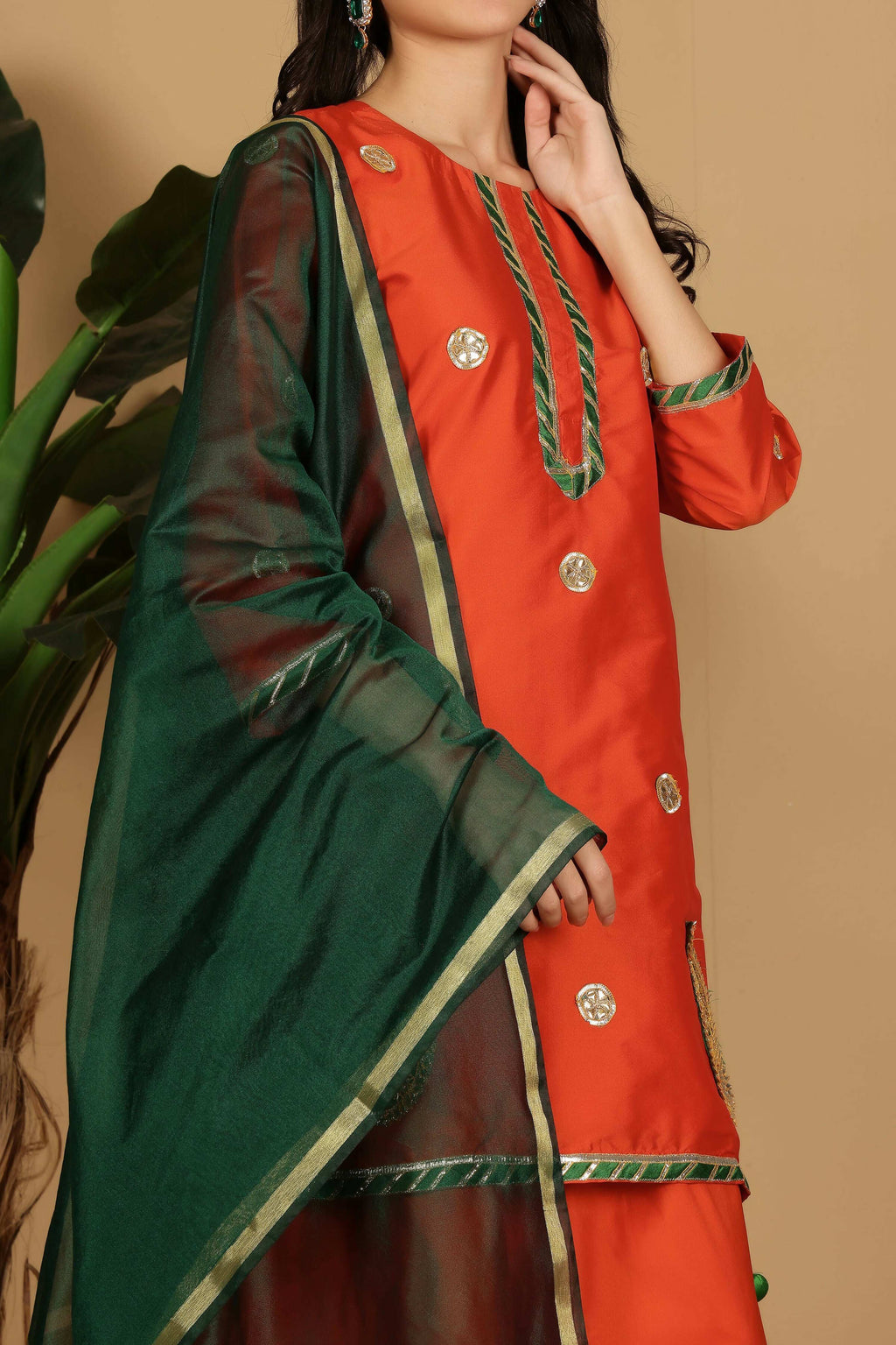 Joban Fashion Orange Taffeta Lehenga Set