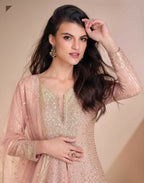 Anaita Peach Georgette Readymade Suit with Codding Dori & Sequence Work - Distacart