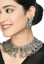 Mominos Fashion Johar Kamal Oxidised Silver-Plated Brass Finish Peacock Choker For Women (Silver) - Distacart
