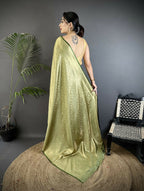 Joban Fashion Olive Green Floral & Paisley Motifs Soft Satin Silk Banarasi Saree - Distacart