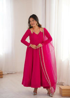 Lehenga Mart Designer Anarkali Suit With Kurta, Pant, Dupatta For Women-Dark Pink - Distacart