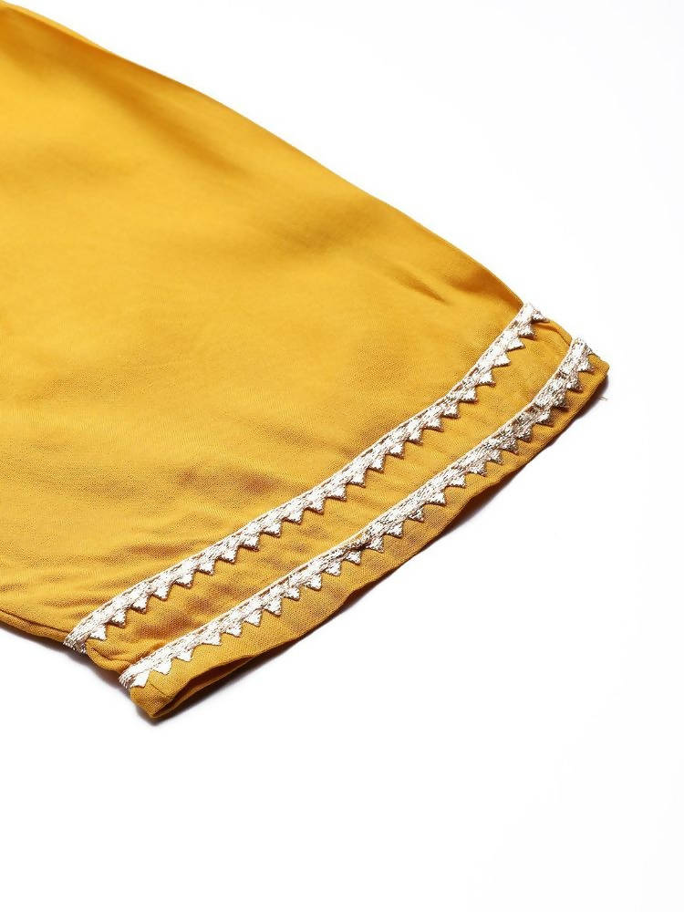 Yufta Women's Mustard Rayon Kurti With Pant Dupatta Set