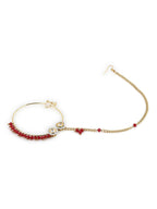Gold-Plated White Red Kundan-Studded Pearl Beaded Nosepin - Ruby Raang - Distacart