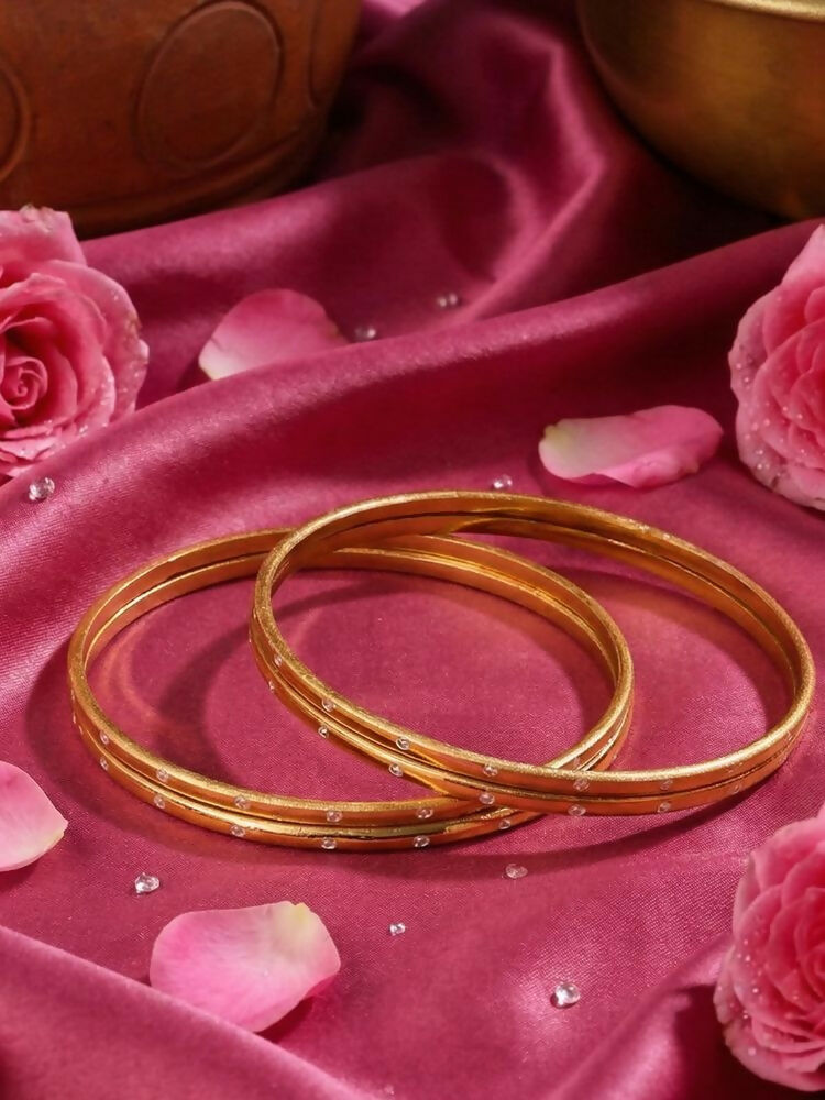 NVR Women Set of 4 Gold Plated Handcrafted CZ Studded Bangle - Distacart