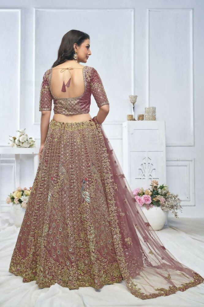 Kesar Fab Purple Net Embroidered Lehenga