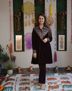 Vastranavya Purple Velvet Sequence Embroidery Work Top With Palazzo - Distacart