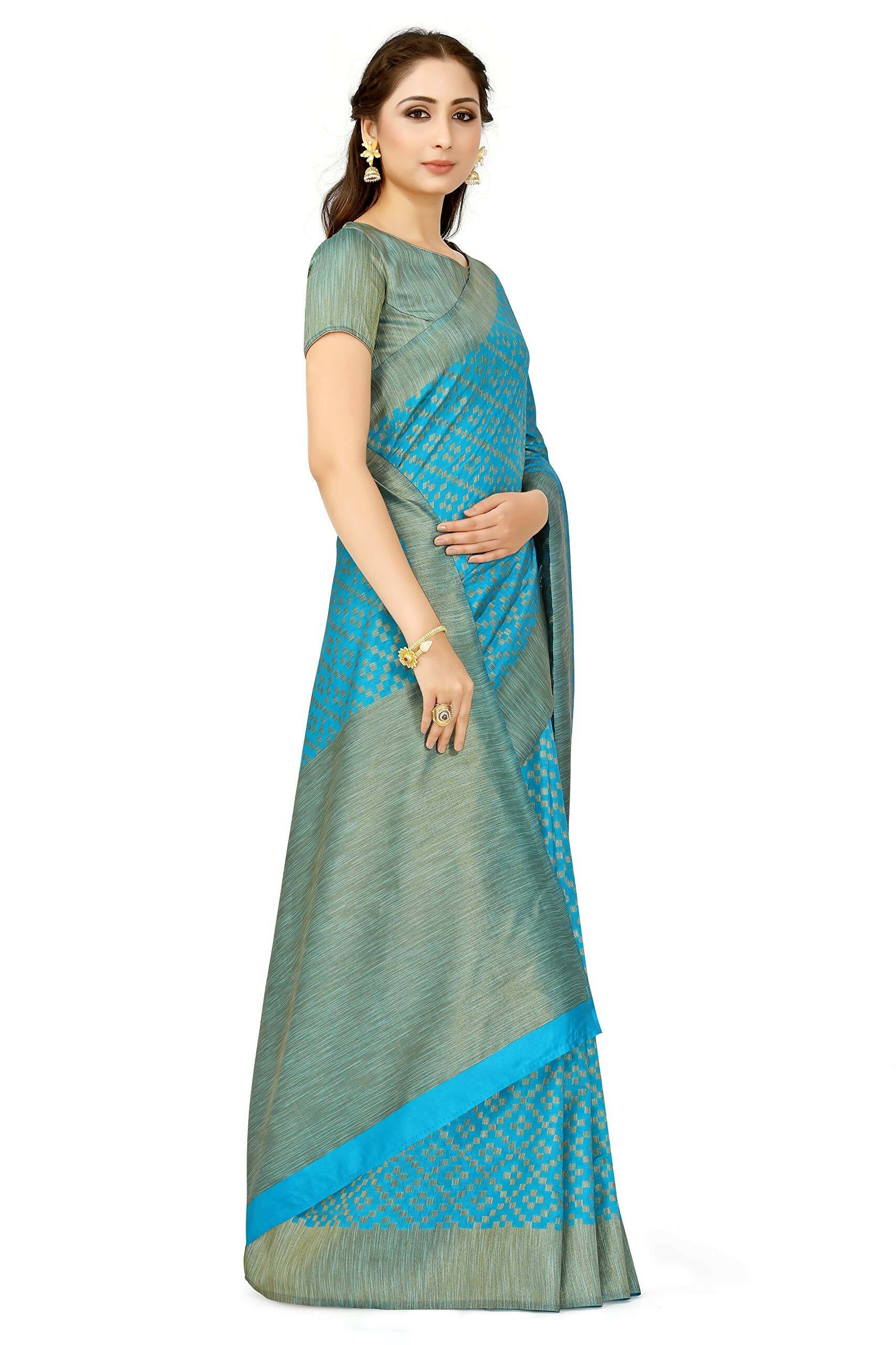 Mimosa Women's Patola Art Silk Turquoise Blue Saree - Distacart