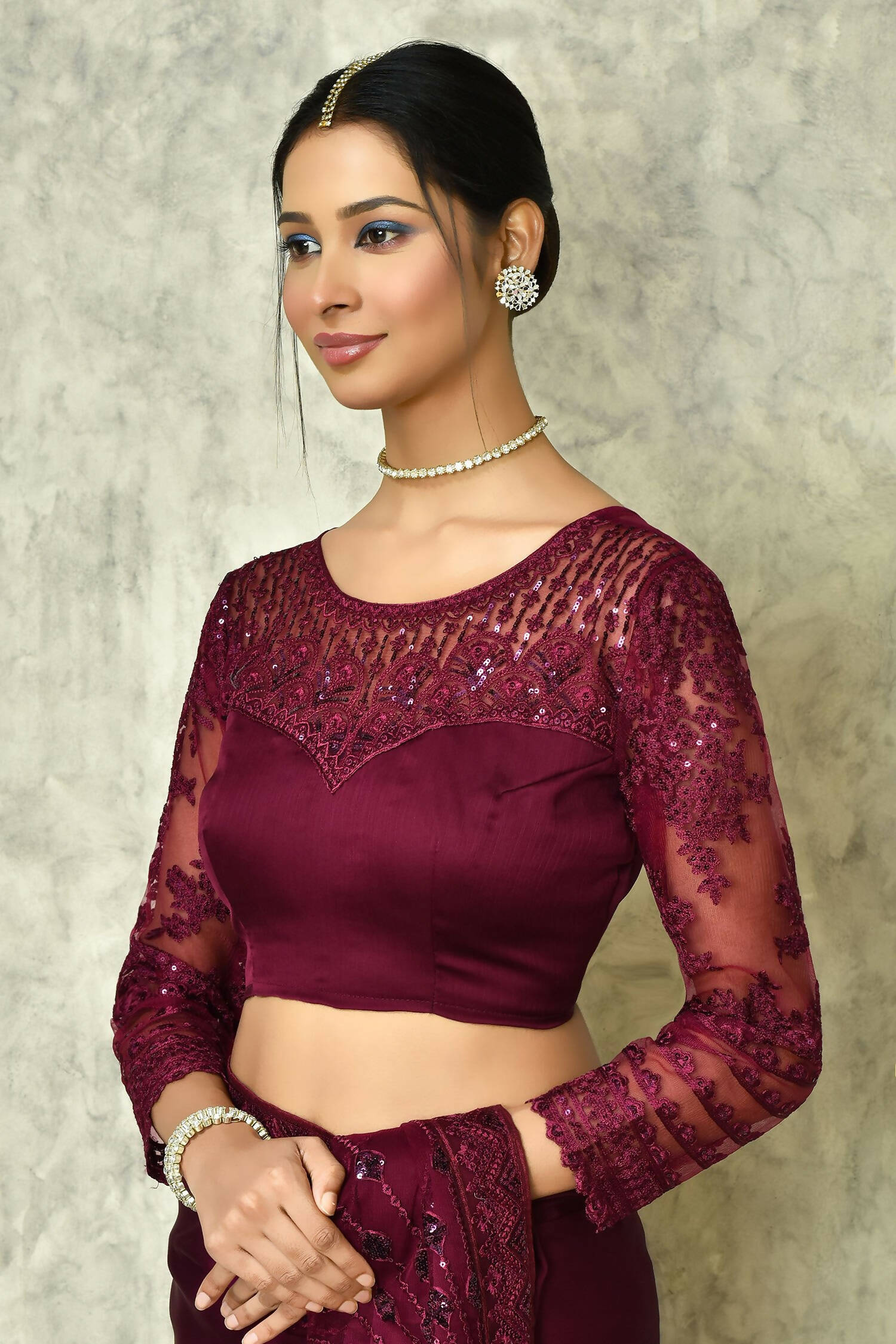 Wine Silk Solid Designer Saree with Blouse - Purvi